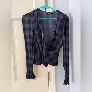 Reformation size M blue black large plaid long sleeve cross over shirt
